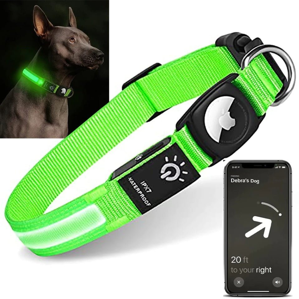 MouYou Airtag Hundehalsband,Airtag Halsband Hund Nylon  Gepolstertes,Verstellbares Reflektierend Hundehalsband für Apple AirTag  Integration für